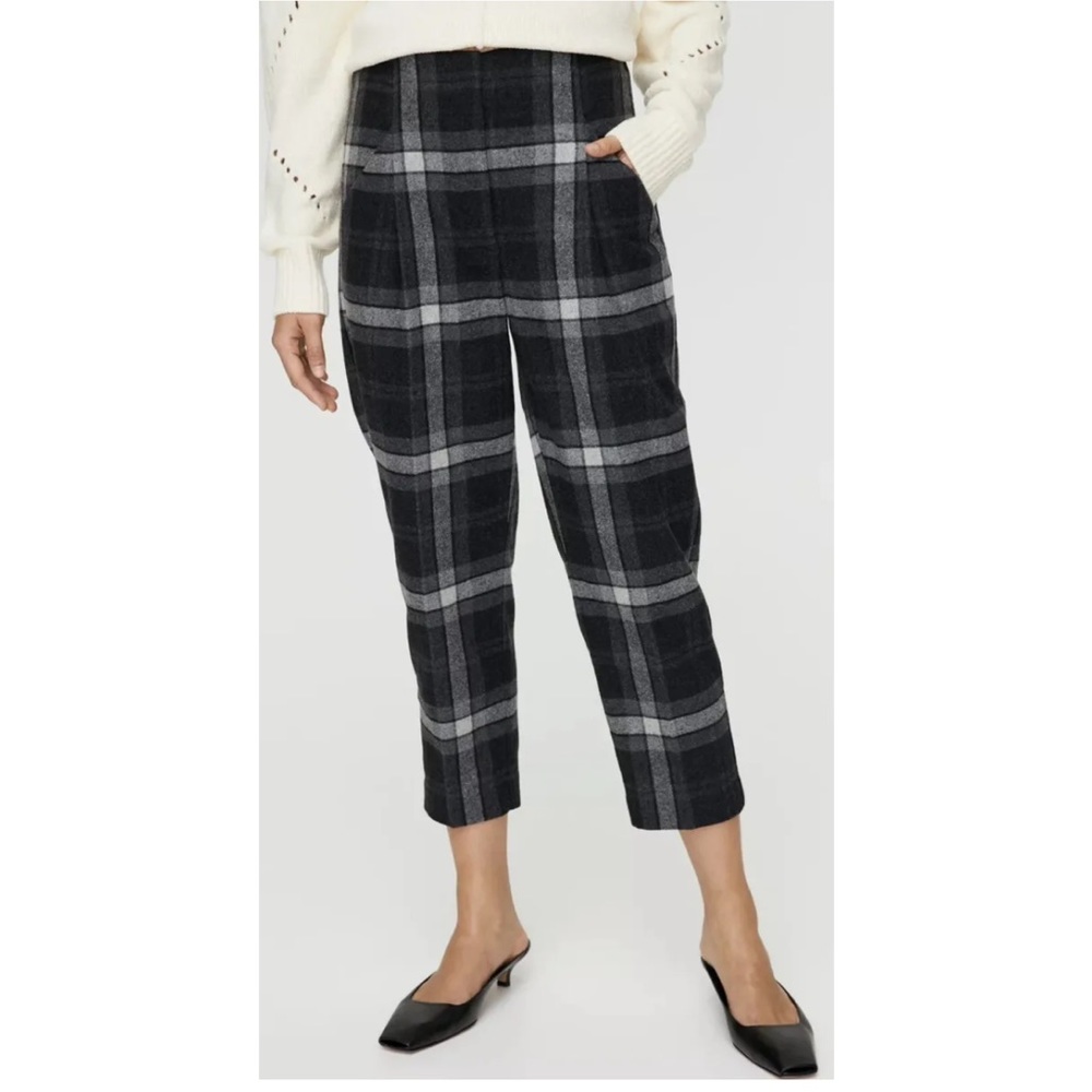 Aritzia Wilfred Chambéry Check Plaid Ankle Pant Wool / Cashmere Pleated sz 6 28”